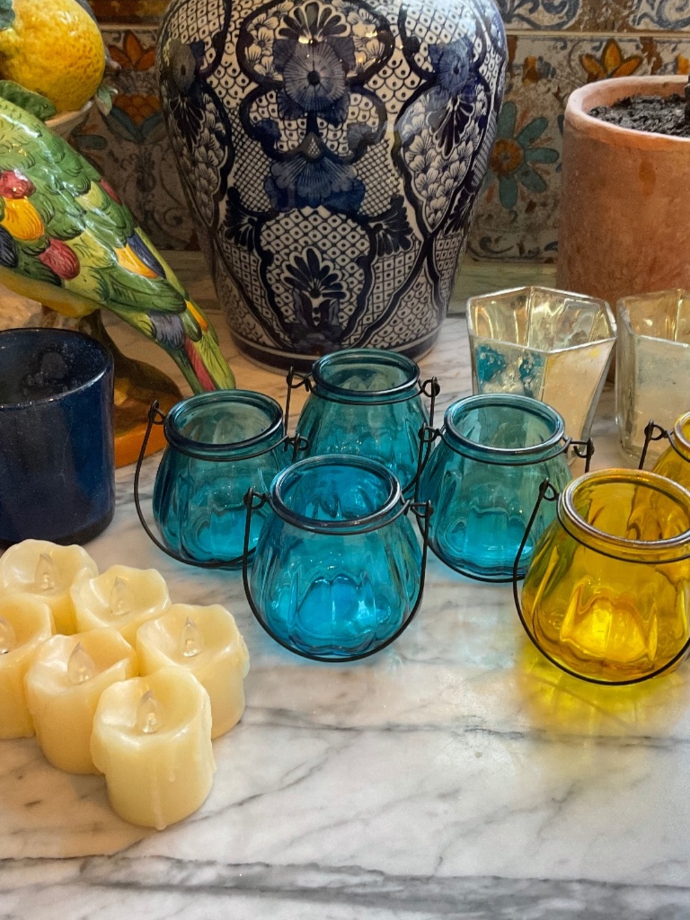 Set of 10 collected votive holders, with 6 battery operated votive included